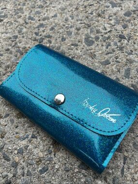 Teal Holographic Card Case with Leopard Interior